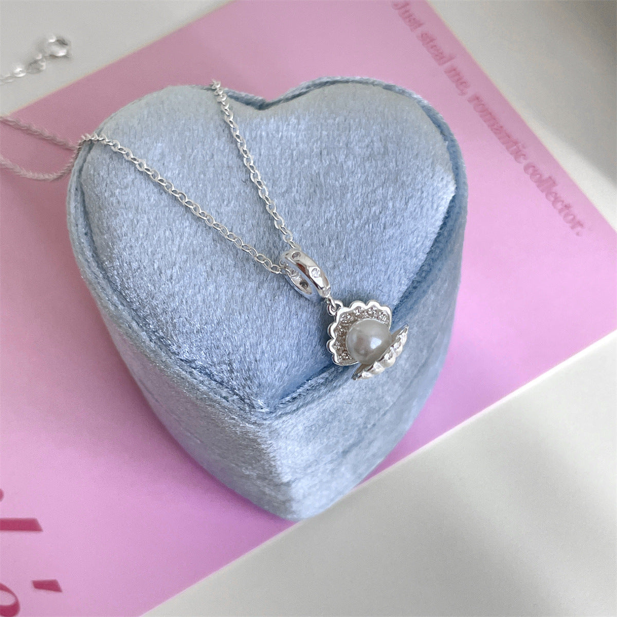 925 Silver Choker Necklace, Resort-style Beach Shell and Pearl Pendant