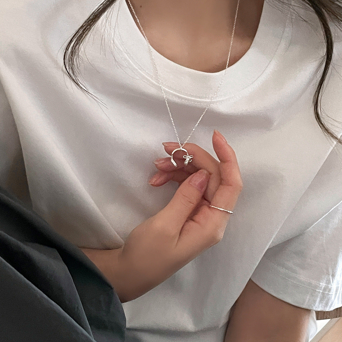 925 Silver Necklace, with Bow and Earphone Pendant